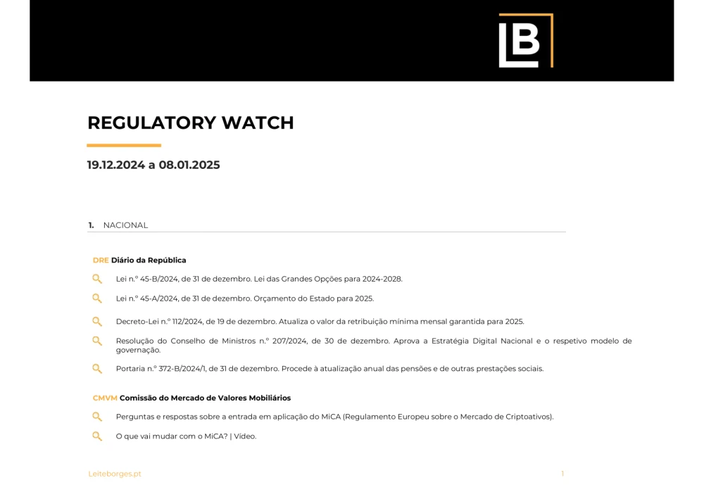 REGULATORY WATCH de 19.12.2024 a 08.01.2025 🔔